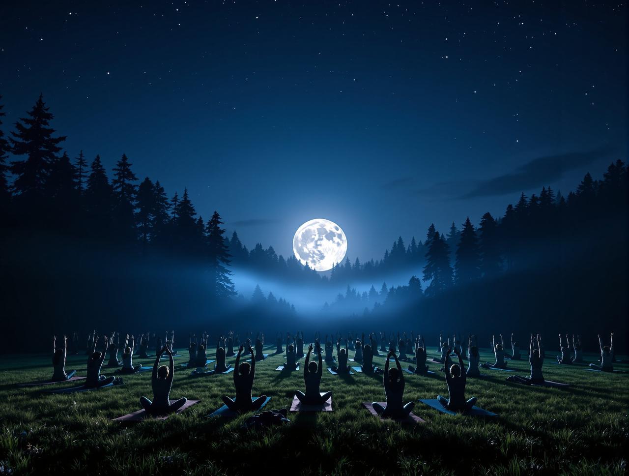 月光瑜伽：满月之夜草地上的千人冥想